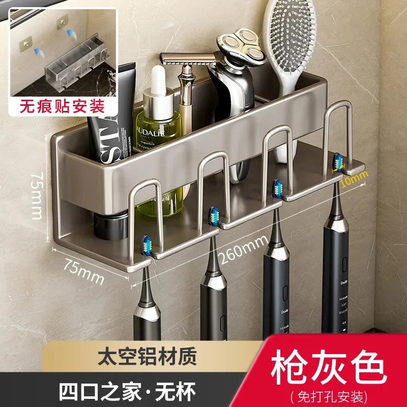 Aluminum Punch Free Wall Mounted Electric Toothbrush Holder Toothpaste Cup Storage Hook Bathroom Accessories Organizer Hot Sale