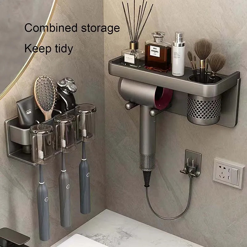 Toothbrush Holder Wall Mounted Toothpaste Dispenser Aluminium Electric Hair Brushes Storage Bathroom Accessories House Organizer