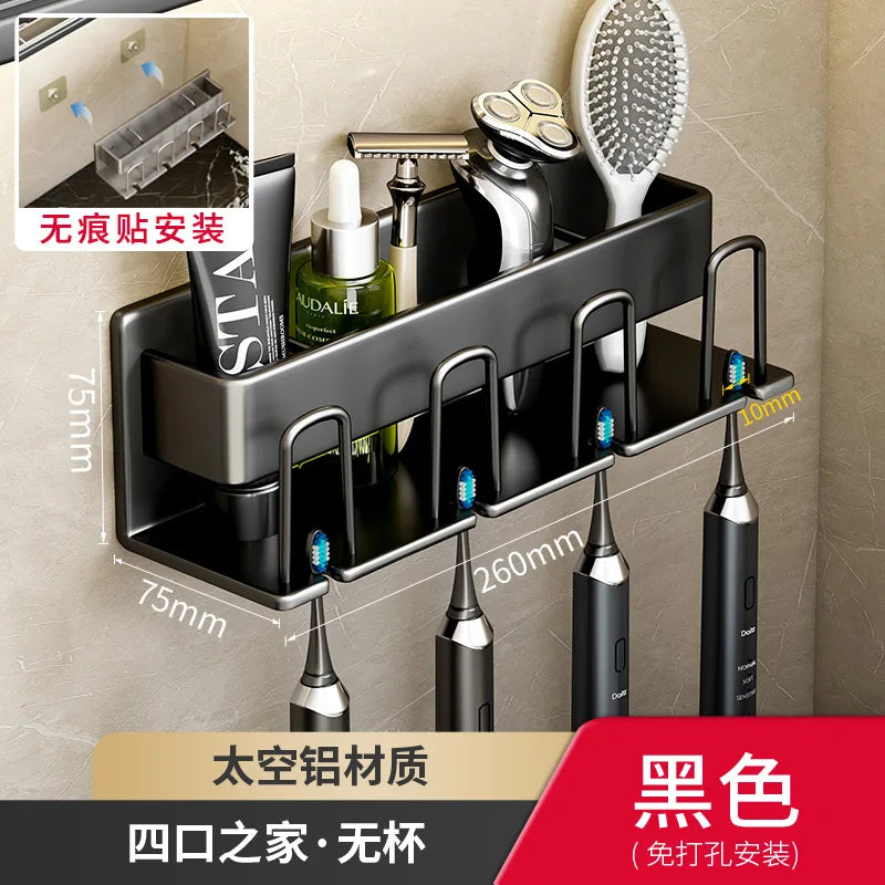 Aluminum Punch Free Wall Mounted Electric Toothbrush Holder Toothpaste Cup Storage Hook Bathroom Accessories Organizer Hot Sale