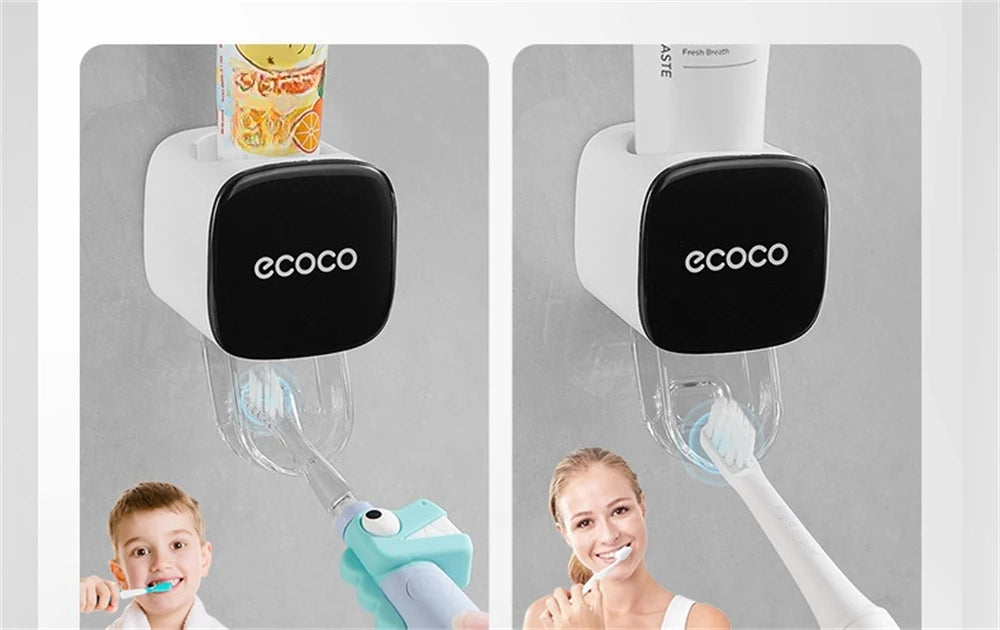 Automatic Dust-proof Toothpaste Dispenser Wall Mounted Stand Adults&Children Toothpaste Squeezer Holder Bathroom Accessories Set