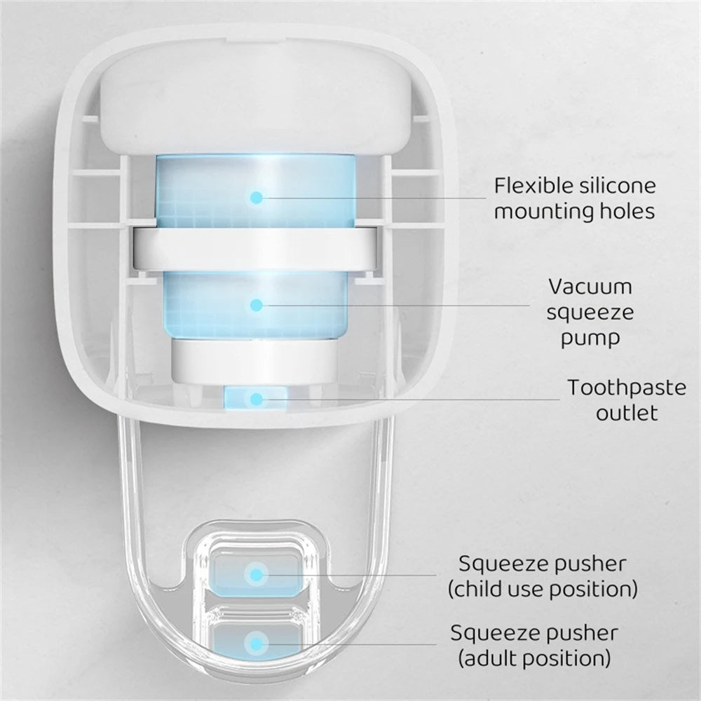 Automatic Dust-proof Toothpaste Dispenser Wall Mounted Stand Adults&Children Toothpaste Squeezer Holder Bathroom Accessories Set