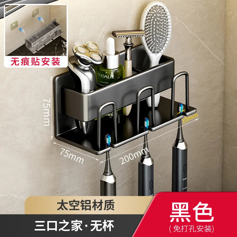 Aluminum Punch Free Wall Mounted Electric Toothbrush Holder Toothpaste Cup Storage Hook Bathroom Accessories Organizer Hot Sale